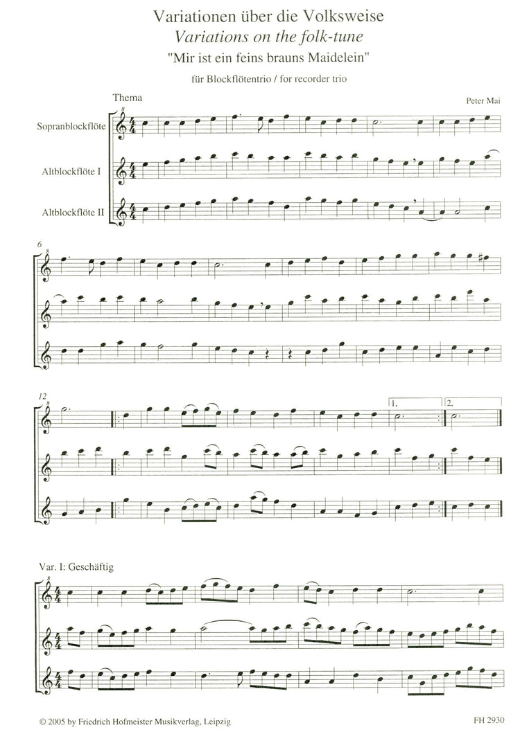 Variations on the Folk-tune, "Mir ist ein feins brauns Maidelein"
