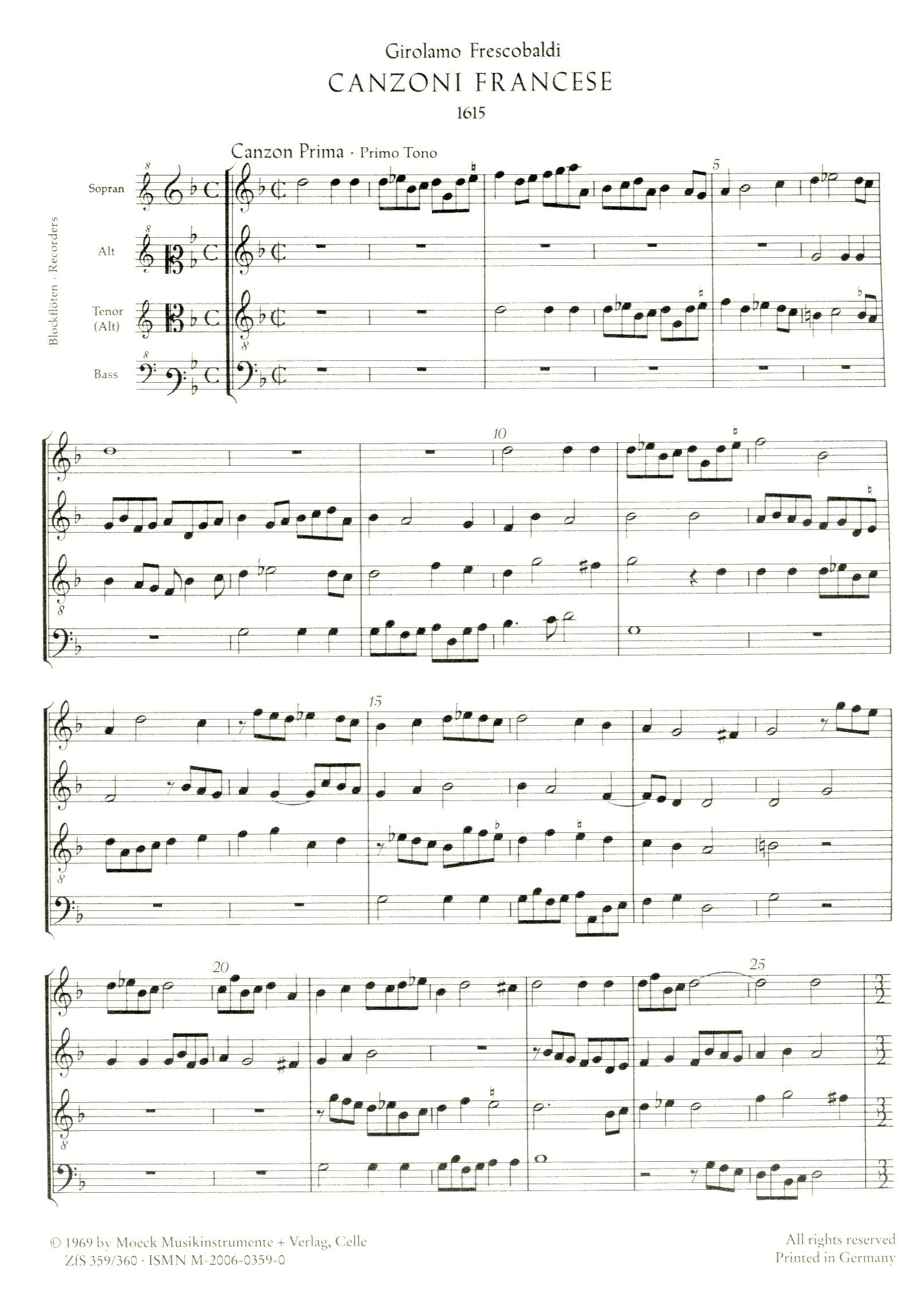 Canzoni Francese, 1615