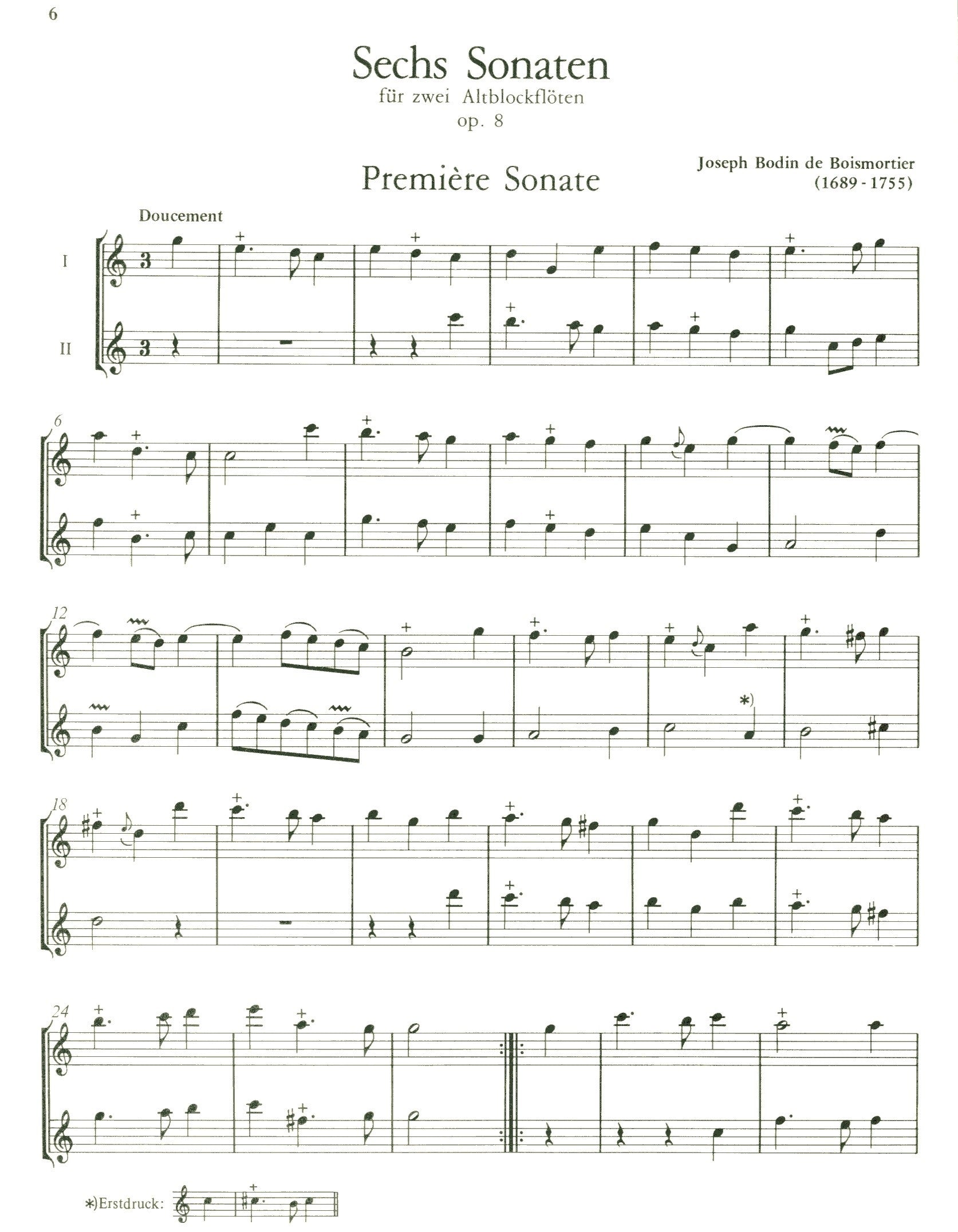 6 Sonatas Op. 8 for two treble recorders