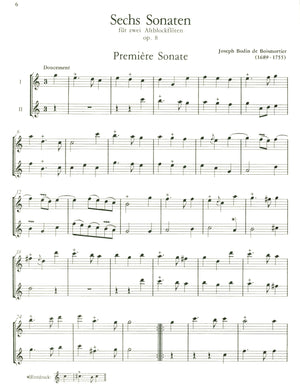 6 Sonatas Op. 8 for two treble recorders