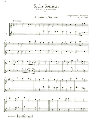 6 Sonatas Op. 8 for two treble recorders