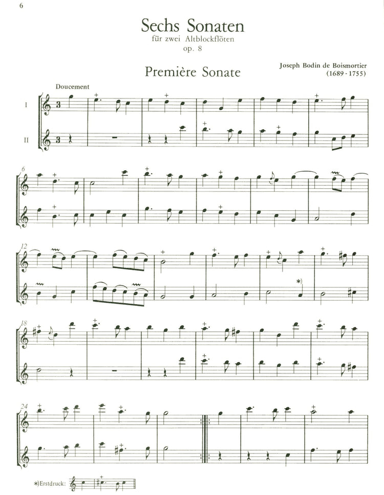 6 Sonatas Op. 8 for two treble recorders