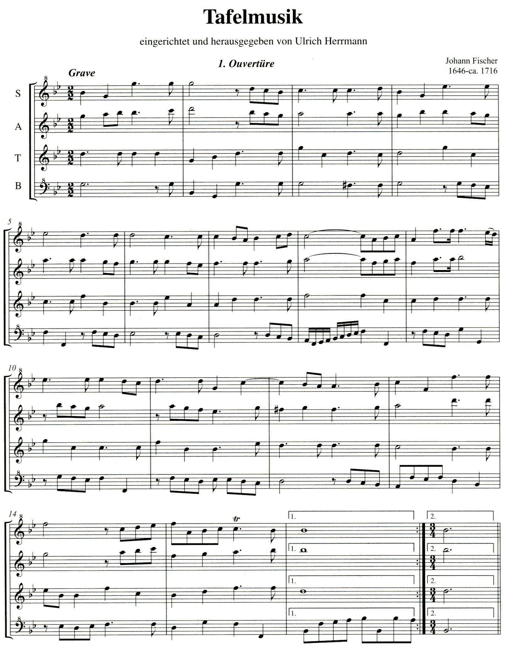 Tafelmusik arranged for Recorder Quartet