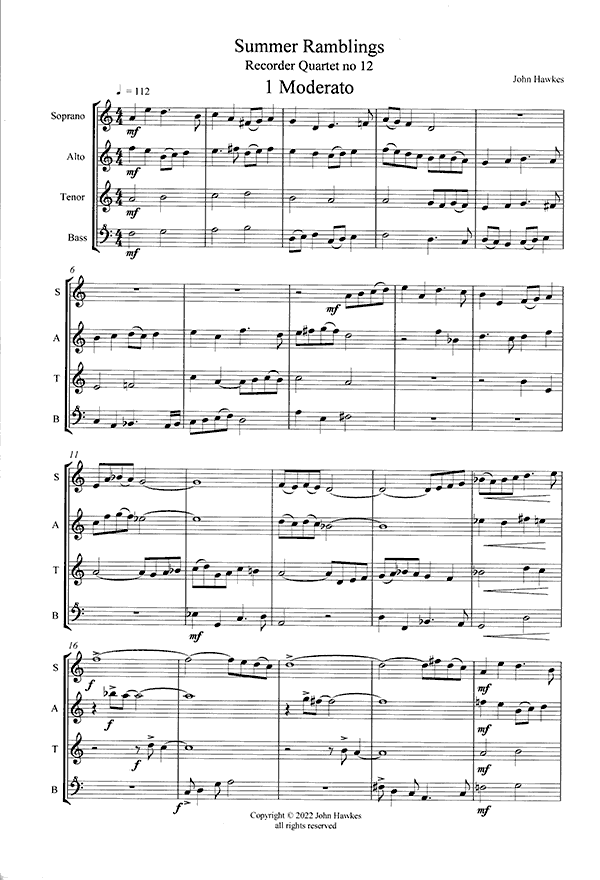 Summer Ramblings Recorder Quartet no. 12