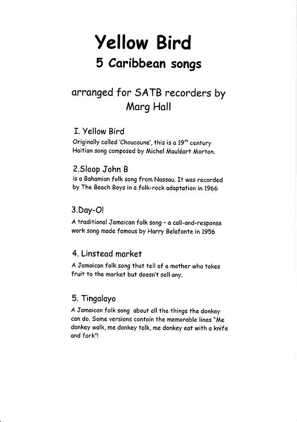 Yellow Bird: 5 Caribbean Songs