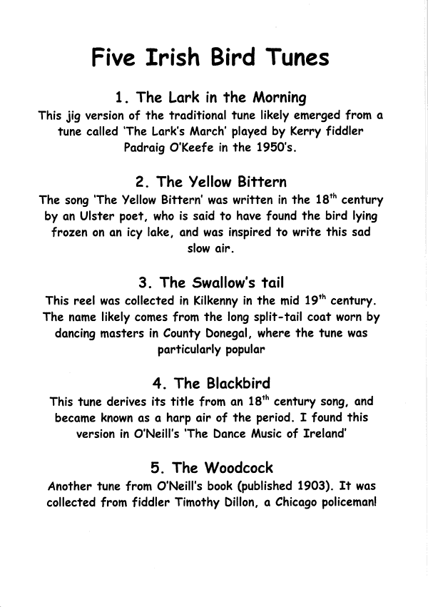 Five Irish Bird Tunes